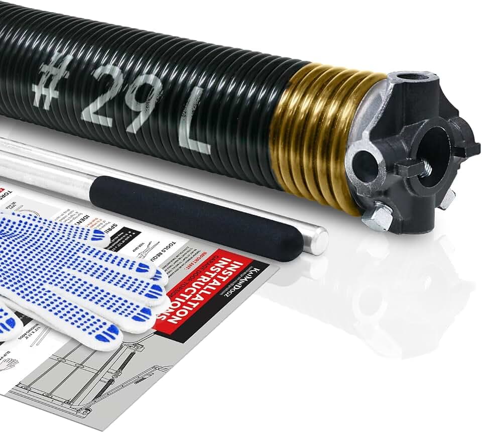 Left Hand Wind (Black Cone) 2" Garage Door Torsion Spring with Non-Slip Winding Bars & Gloves for Replacement, High Precision Electrophoresis Black Coated, MIN 16,000 Cycles (0.250x2"x29")