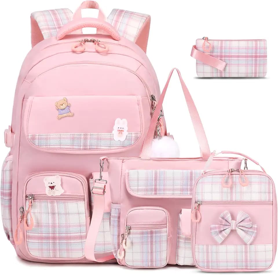 ACESAK 4PCS Bow Backpack for Girls with Tote Bag Lunch Box Pencil Case Set