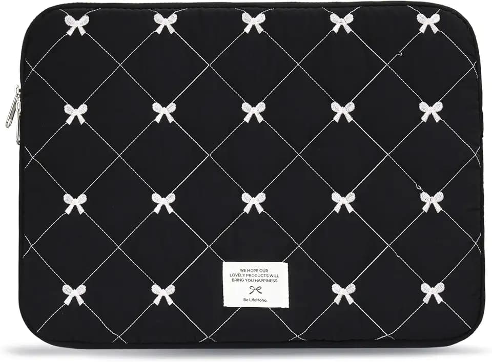 Puffy Laptop Sleeve 15-16 Inch, Quilted Protective Case, Bow Black