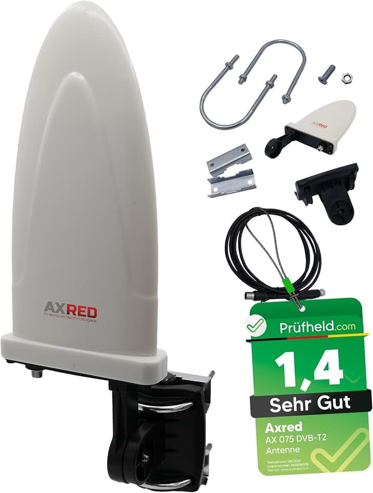 [Test SEHR GUT, Note 1.4 *] Anadol AXRED AX075 DVBT2 Antenne mit Verstärker 36dBi für außen, DVBT Antenne für Receiver Fernseher, DVB-T DVB-T2 Antennen, Zimmerantenne, Freenet TV