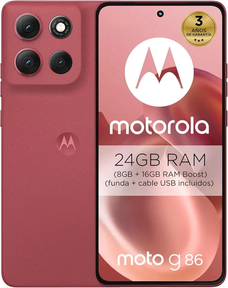Moto g86 5G 24 GB (8 GB + 16 GB RAM Boost)/256 GB Chrysanthemum, ultrahelles Super HD-Display (1220p) mit 16,9 cm (6,67 Zoll) + Dolby Atmos, Sony LYTIA 600 Kamera mit 50 MP, 5100 mAh und
