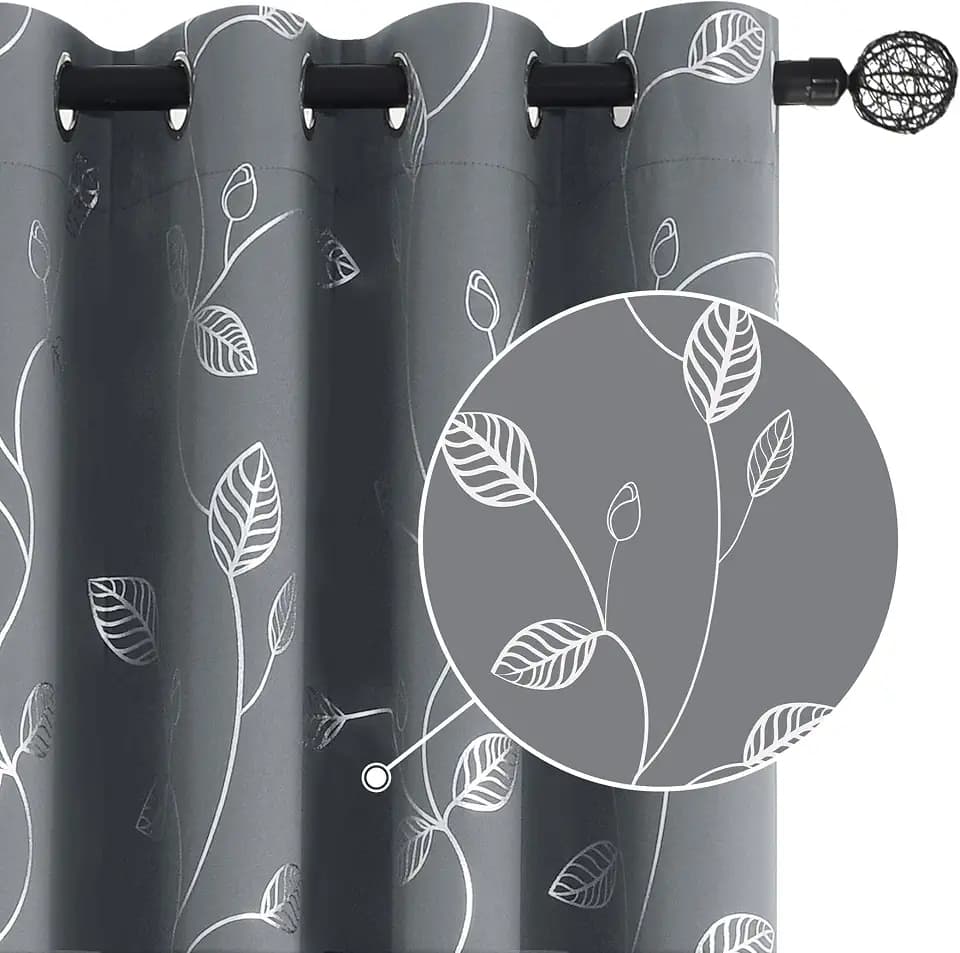 BUHUA Wave Silver Leaf Print Blackout Curtains for Living Room Darkening Curtains Light Blocking Curtains for Bedroom 38W×63L Light Grey 2 Panels