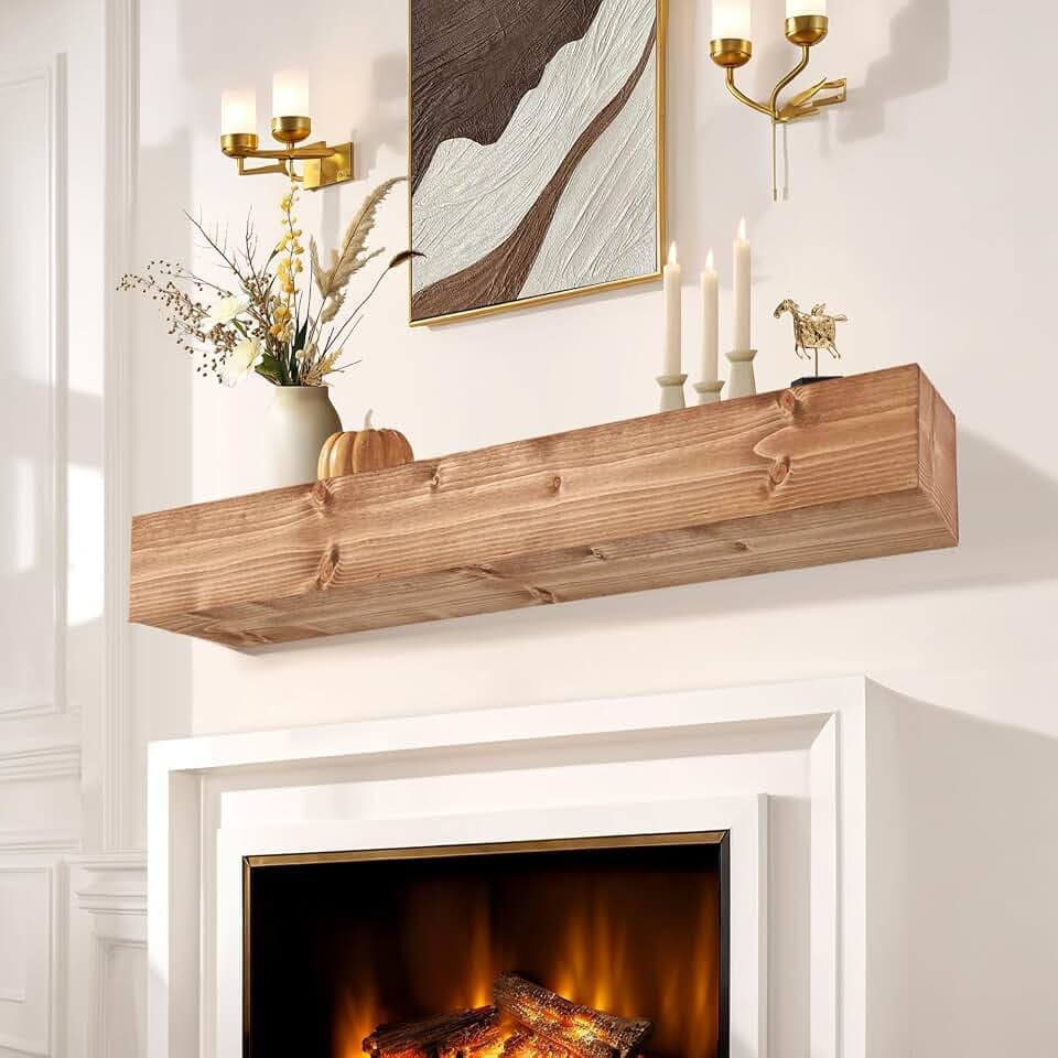 Fireplace Mantel 48", Wooden Floating Shelf for Over Fireplace, Oak Color