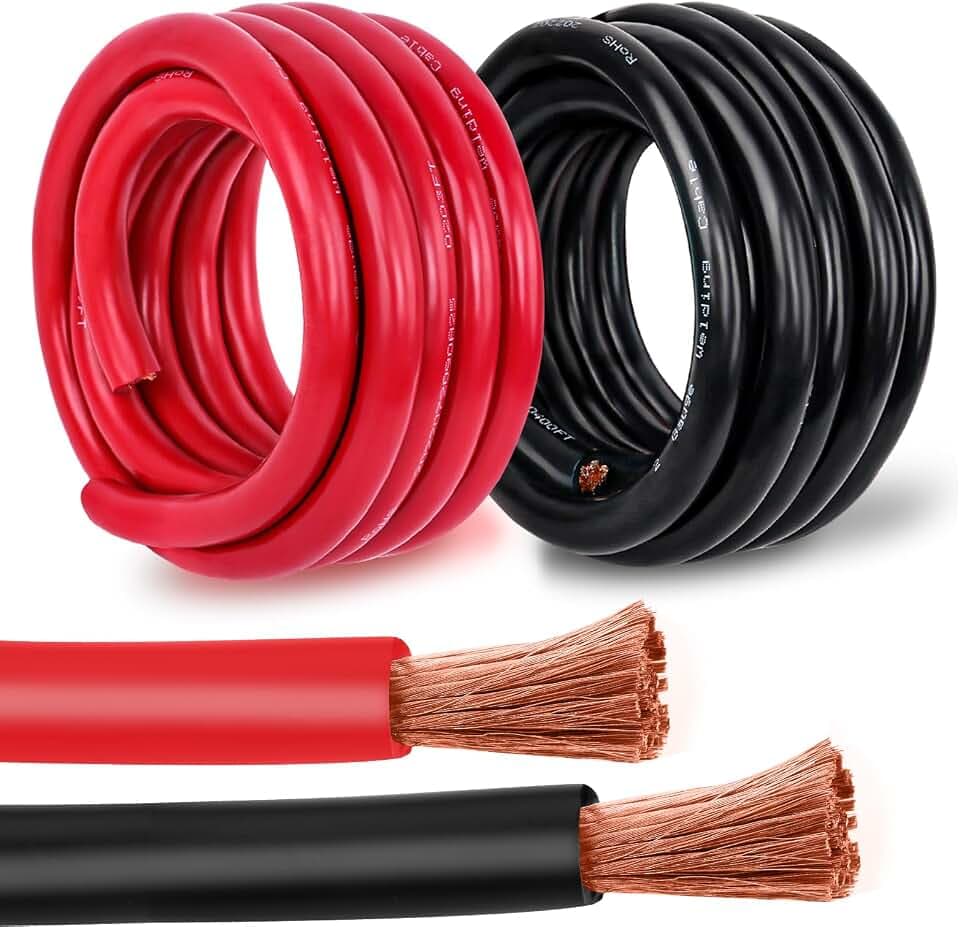 1/0 Gauge Battery Cable Copper Wire, 3FT Red + 3FT Black