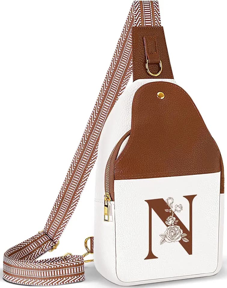 Lizznoe Personalized Crossbody Bag for Women Leather Sling Bags with Initial Letter Chest Bag for Travel, Gift for Mom Wife