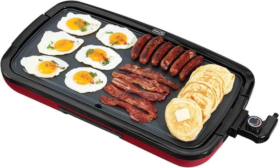 Dash Deluxe Everyday Electric Griddle, Removable Nonstick Plate, Red