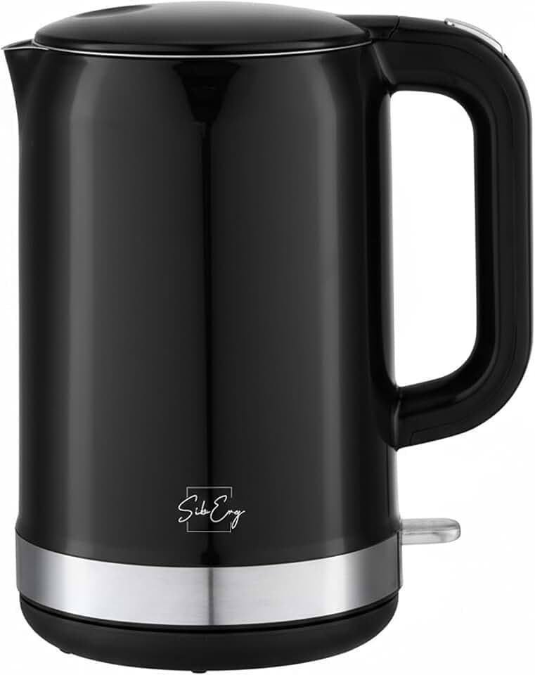 Siberg Wasserkocher Edelstahl 1,7 Liter, doppelwandiger Edelstahl, 1800 Watt, BPA frei, Abschaltautomatik, Überhitzungsschutz, Trockengehschutz, Abschaltautomatik, Schwarz