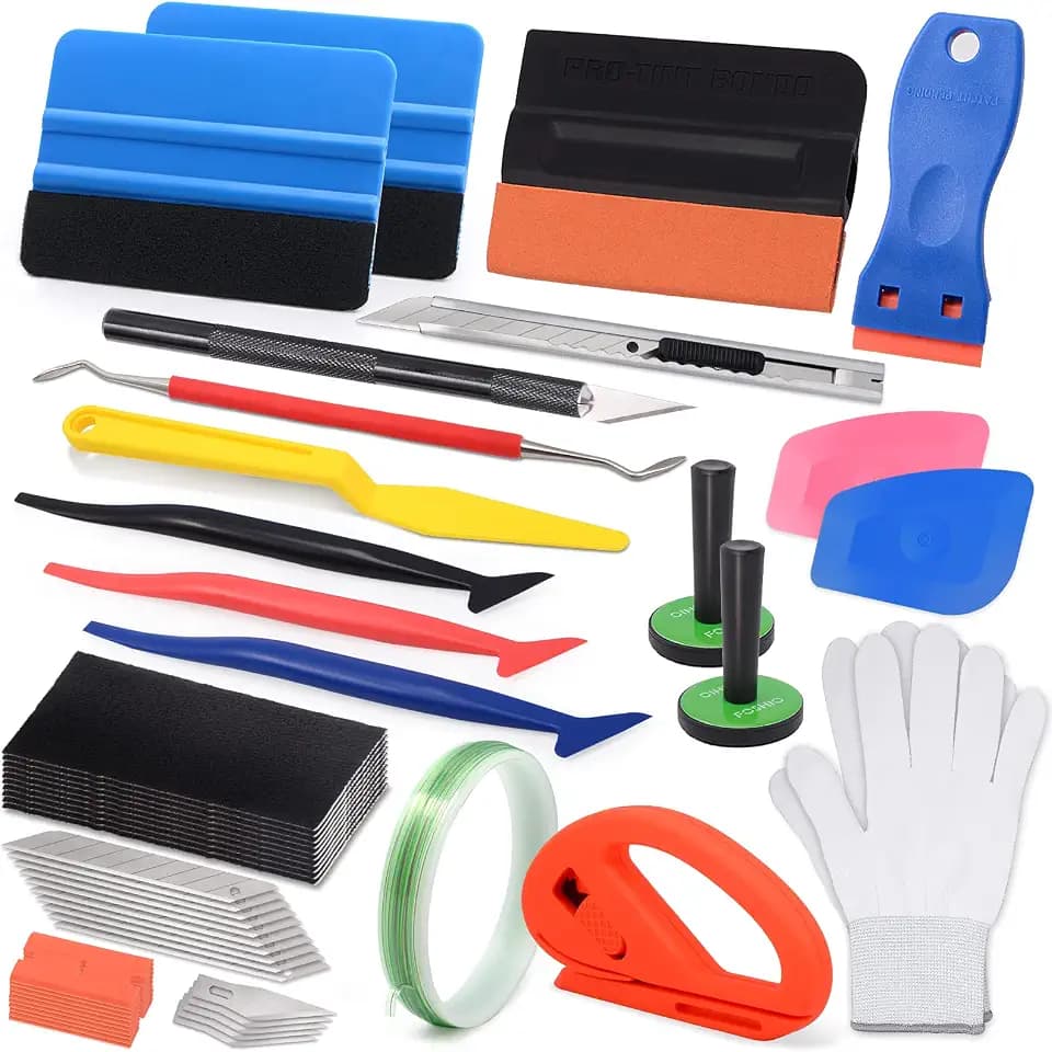 FOSHIO Auto Vinyl Werkzeug Kit Autofolie Rakel Set für Tönungsfolie Wrap, Folien Werkzeug Set für Wrapping, 5M Messerloses Knife Tape, Schaber, Filzrakel, Teflonband, Rakel, Cuttermesser
