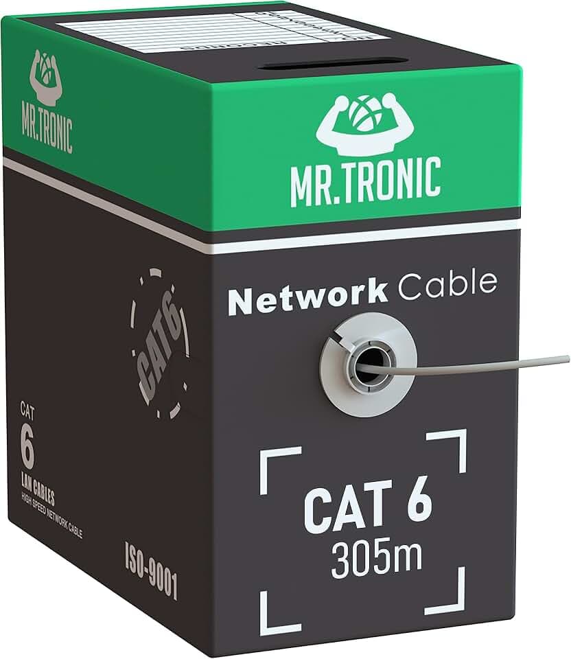 Mr. Tronic 305m Ethernet Netzwerkkabel Cat 6, LAN Netzwerkkabel Für Schnelle & Zuverlässige Internet, AWG24 Massenkabel Cat 6 | Bulk Kabel 1 Gbps, 250 MHz, UTP CCA (305 Meter, Grau)