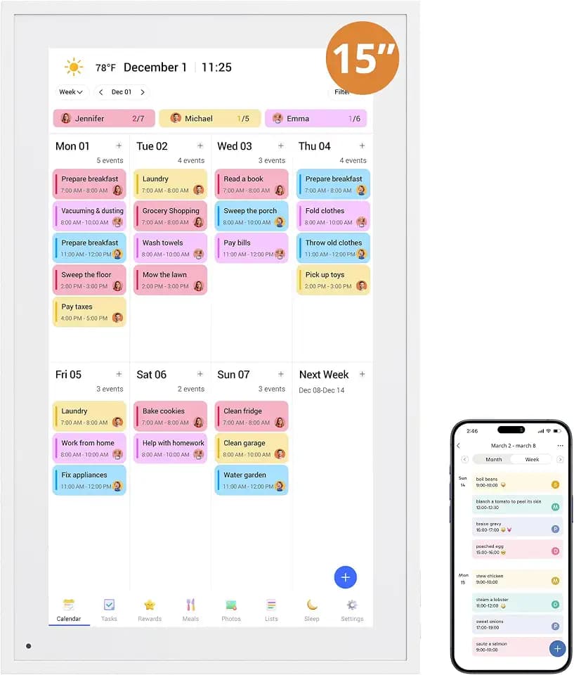 Digital Calendar 15" Wall Touch Screen, Family Chore Chart No Subscription