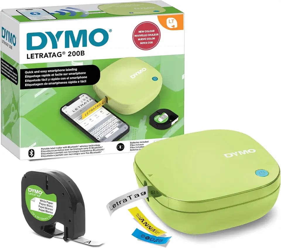 DYMO LetraTag 200B-Beschriftungsgerät mit Bluetooth | kompakter Etikettendrucker | verbindet Sich über Wireless Bluetooth-Technologie | inklusive 1 x Papierschriftband in Weiß | Pistaziengelb