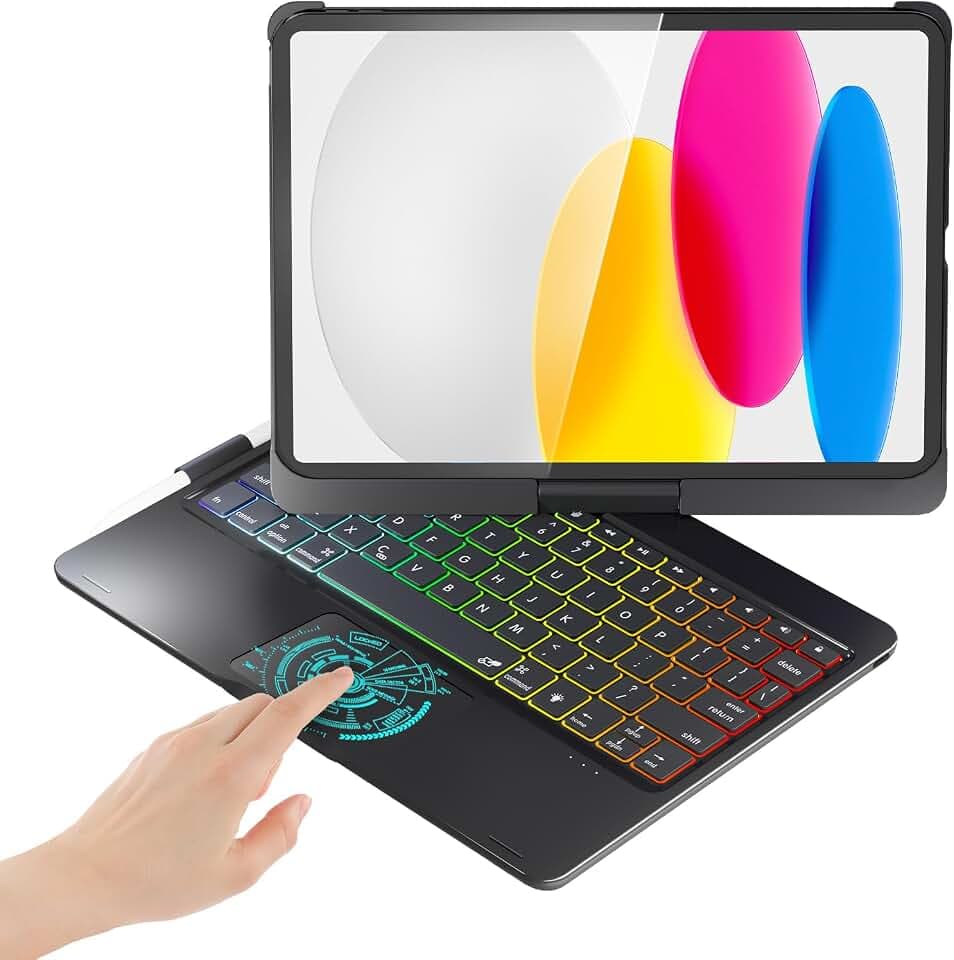 BABG for iPad 10th 11th (A16) Case with Keyboard&iPad Air 11(M4,M3,M2),360°Swivel,7 Use Modes,Rainbow Backlight Keyboard for iPad Pro 11(1st/2nd/3rd/4th Gen)&iPad Air 5th/Air 4th-Black