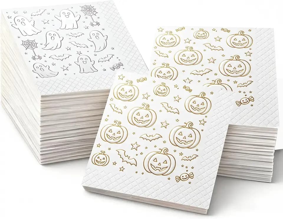 60Pcs Halloween Ghost Napkins and Pumpkin Napkins, Silver & Gold
