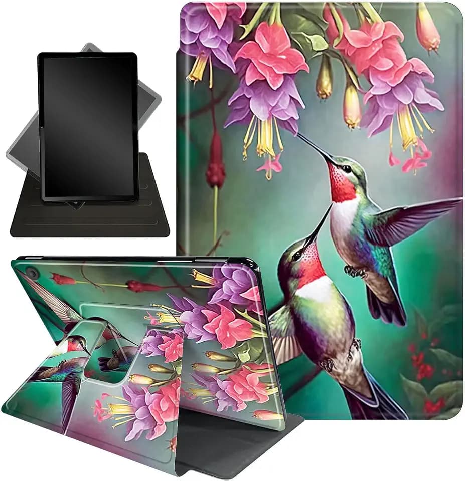 for Amazon Kindle Fire Max 11 Case (13th Generation, 2023 Release) 11",Mxfdegf 360 Degree Swiveling Stand Protective Cover with Auto Sleep/Wake,for All-New Fire 11 Max Tablet,Hummingbird Red Flower