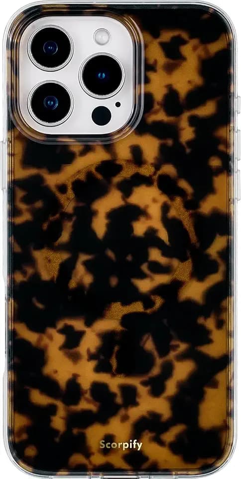 SCORPIFY for iPhone 16 Pro Case [Compatible with MagSafe] with Brown Tortoise Shell Design, Cute Brown Magnetic Phone Cover for Women Girls, Slim Shockproof Bumper