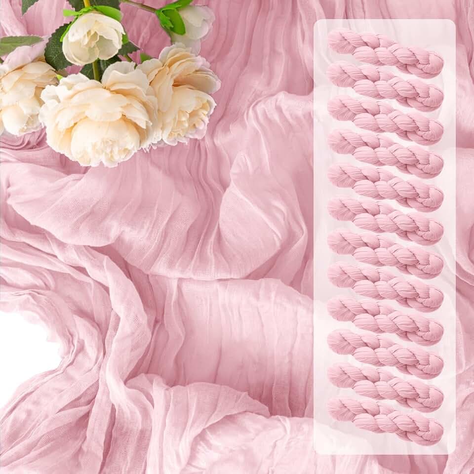12Pack Pink Cheesecloth Table Runners 10FT Gauze Table Runner