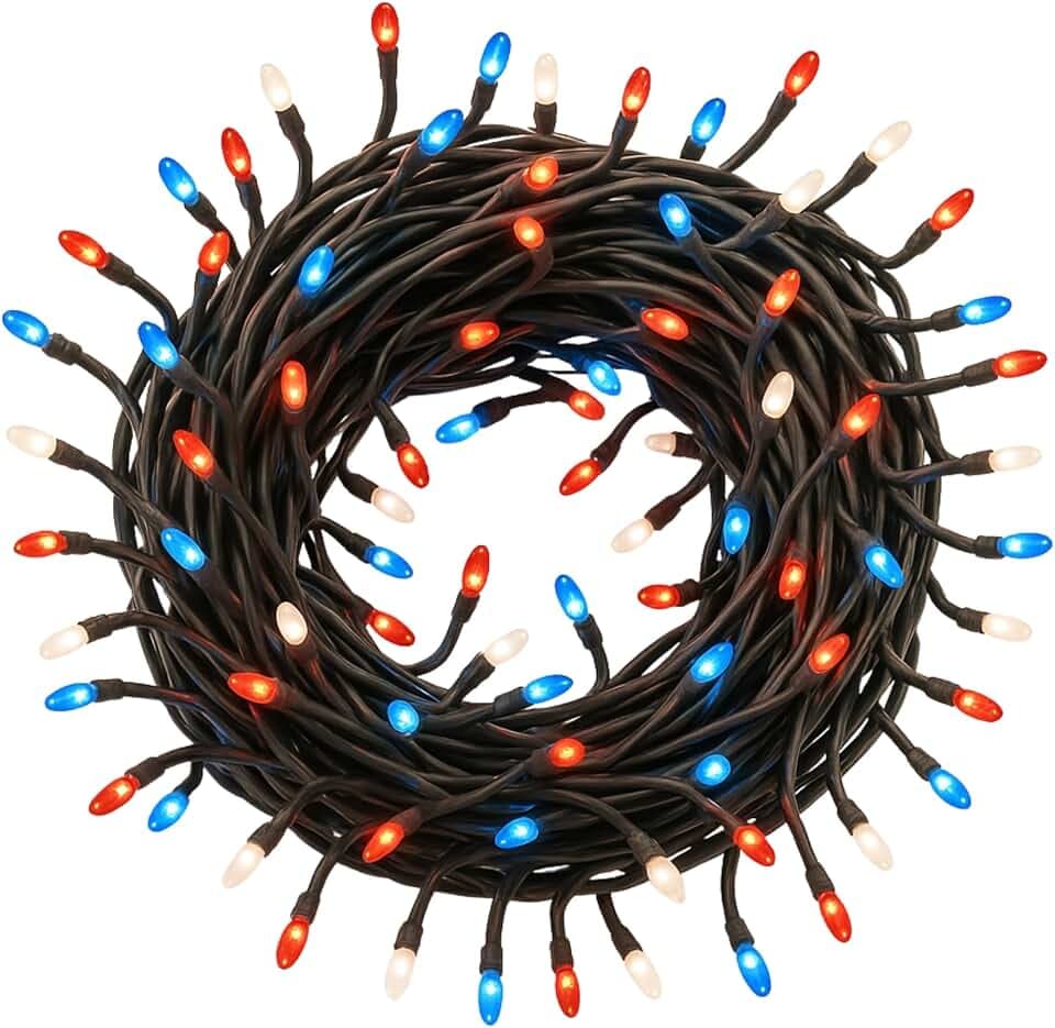 Holiday Bright Lights Belle Luci 250L Big Seed Cluster Connectable LED Lights Color Changing Warm White to Patriotic Silver Wire