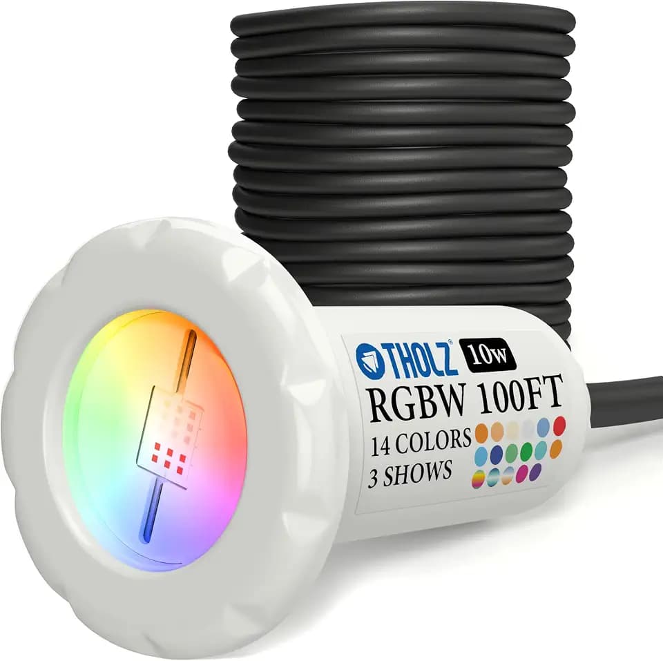 Tholz® RGBW Pool Light - Ultra Bright LED – Easy Install – Inground Pool Light (10W, 100 Foot Cord)
