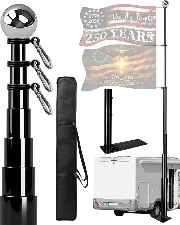 20FT Fiberglass Tailgate Flag Pole Kit with Tire Mount, Flagpole for Pickup