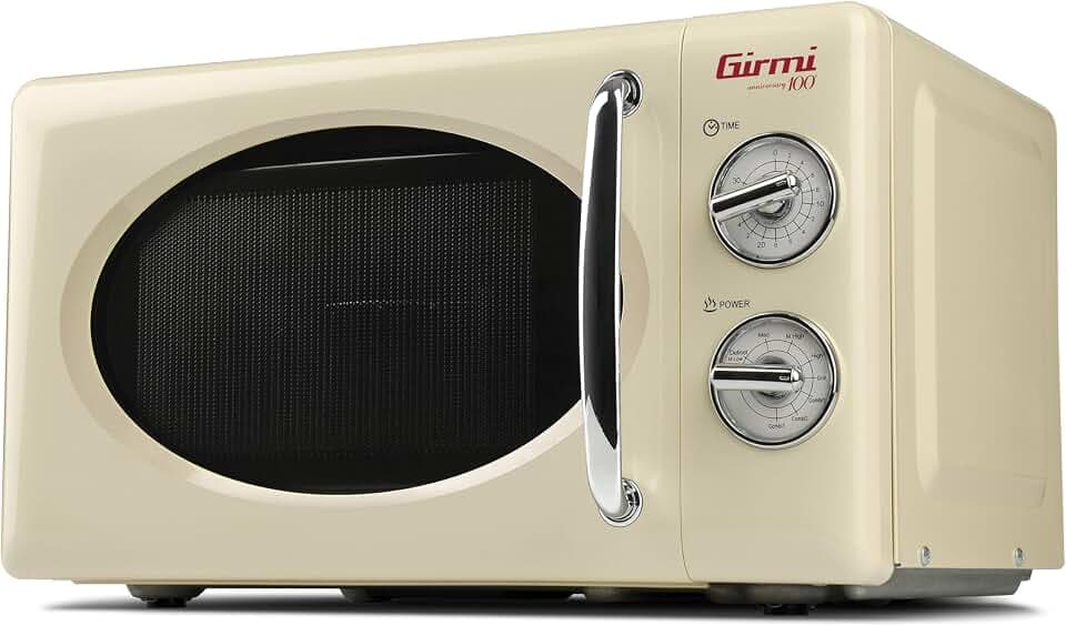 Girmi FM21 Kombi-Mikrowelle im Vintage-Design, 20 Liter, 700+800 W, Kombinationsgaren, Timer, Grillfunktion, 30-Minuten-Timer, Auftaufunktion, Cremefarbe