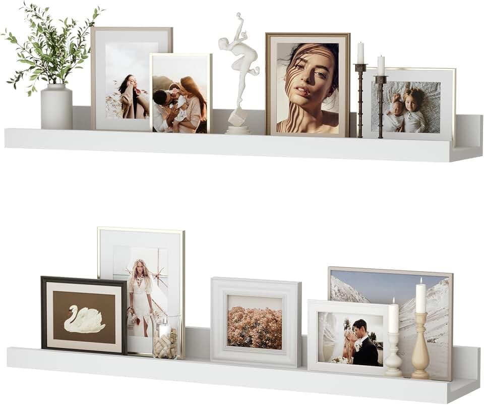 Feihorrm Wandregal, 2er Set, 60cm Schweberegal aus MDF Holz, Wandboard für Bilderrahmen und Dekorationen, Industriedesign, Geeignet für Arbeitszimmer, Schlafzimmer und Küche (Weiß, 60 cm)