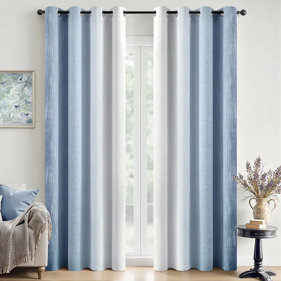 MIULEE Stone Blue and Greyish White Ombre Blackout Curtains 52Wx84L