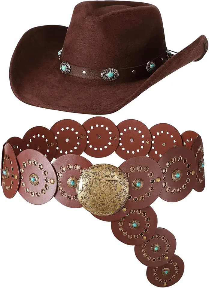 Chicingyou Cowboy Hat and Belt Set Women Wide Brim Felt
