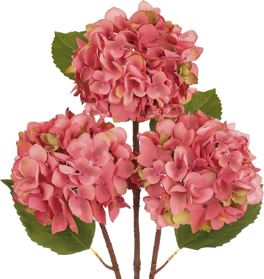 Hollyone 3 STK Hortensien Kunstblumen Rosa, Kunstblumen Hortensien Wie Echt für Brauthochzeitssträuße, Haus, Büro, Hotel, Partydekoration, Mittelstücke, Blumenarrangements