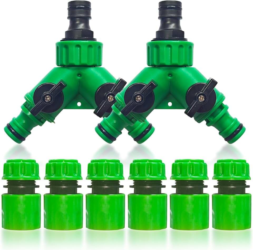 Gartenschlauch Wasserverteiler Y Verteiler Wasser Schlauchverbinder 2 Stück 3/4 Zoll 2 Wege Verteiler Wasser mit Ventil 6 Stück Schlauchverbinder 1/2 Zoll für Garten, Bewässerung