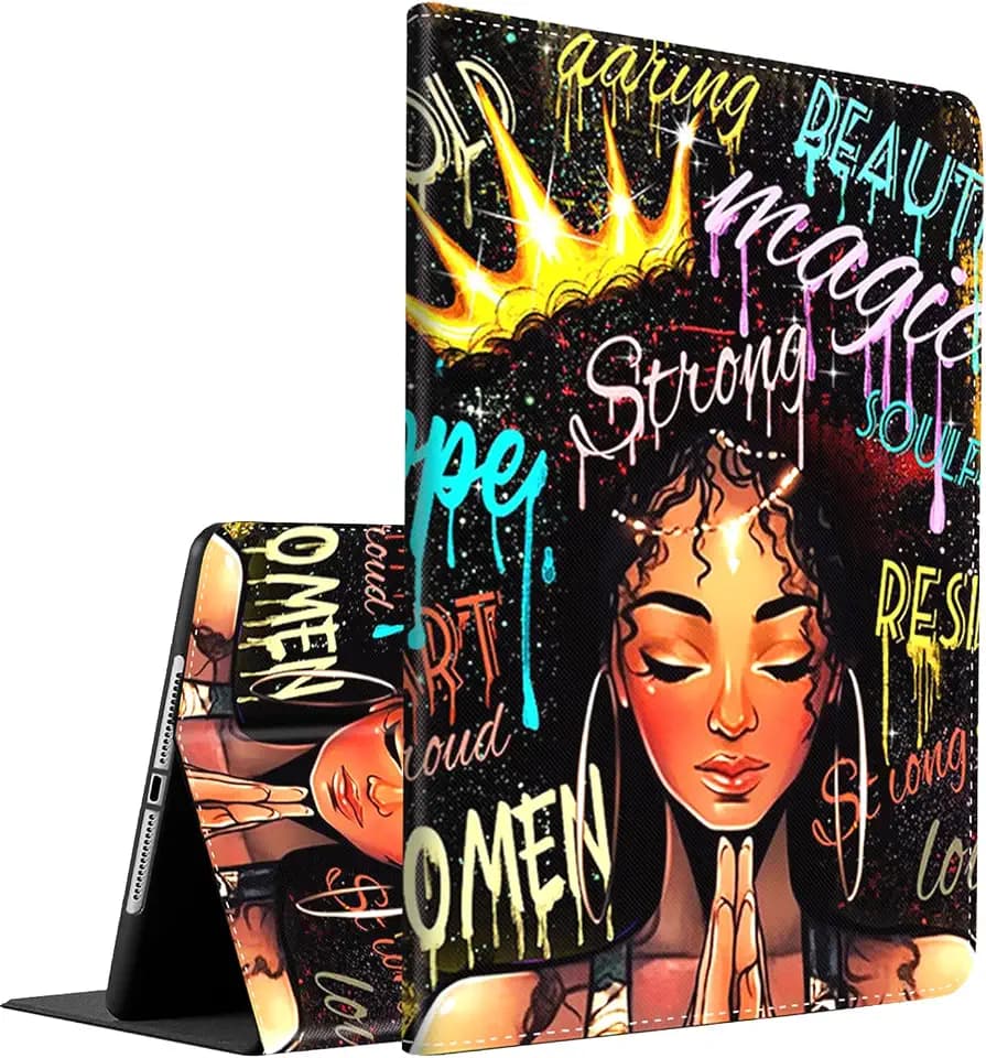 Case for Samsung Galaxy Tab S8 2022/Tab S7 2020 11 Inch (Model SM-X700/X706/T870/T875/T878), Multi-Angle Smart Stand Cover Auto Sleep/Wake，African American Women Graffiti Afro Black Girl with Crown