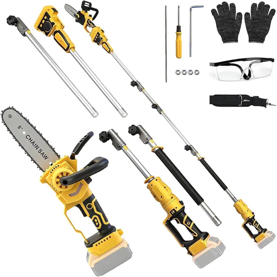 8 Inch Cordless Pole Saw for Dewalt 20V Max Battery (No Battery), Brushless Electric Chainsaw with 7.7Ft Extension Pole, 15Ft Max Long Reach for Tree Pruning Hedge Cutting