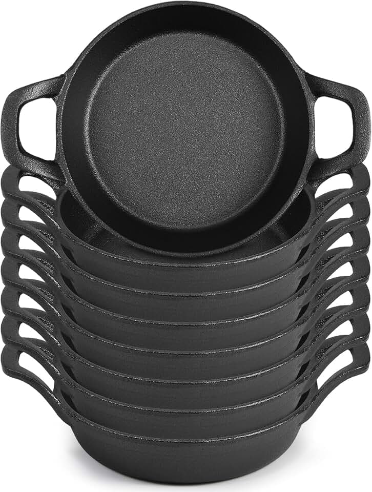 Ziliny 8 Pack Mini Cast Iron Skillets 6.3 x 6.3 x 1.5 Inch Pan Ramekin Set