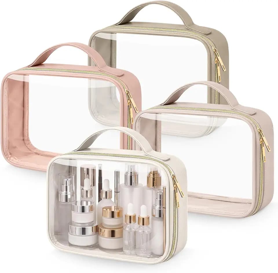 Abbylike 4 Pcs Clear Makeup Bags with Handles, Nude Tonal Combinations