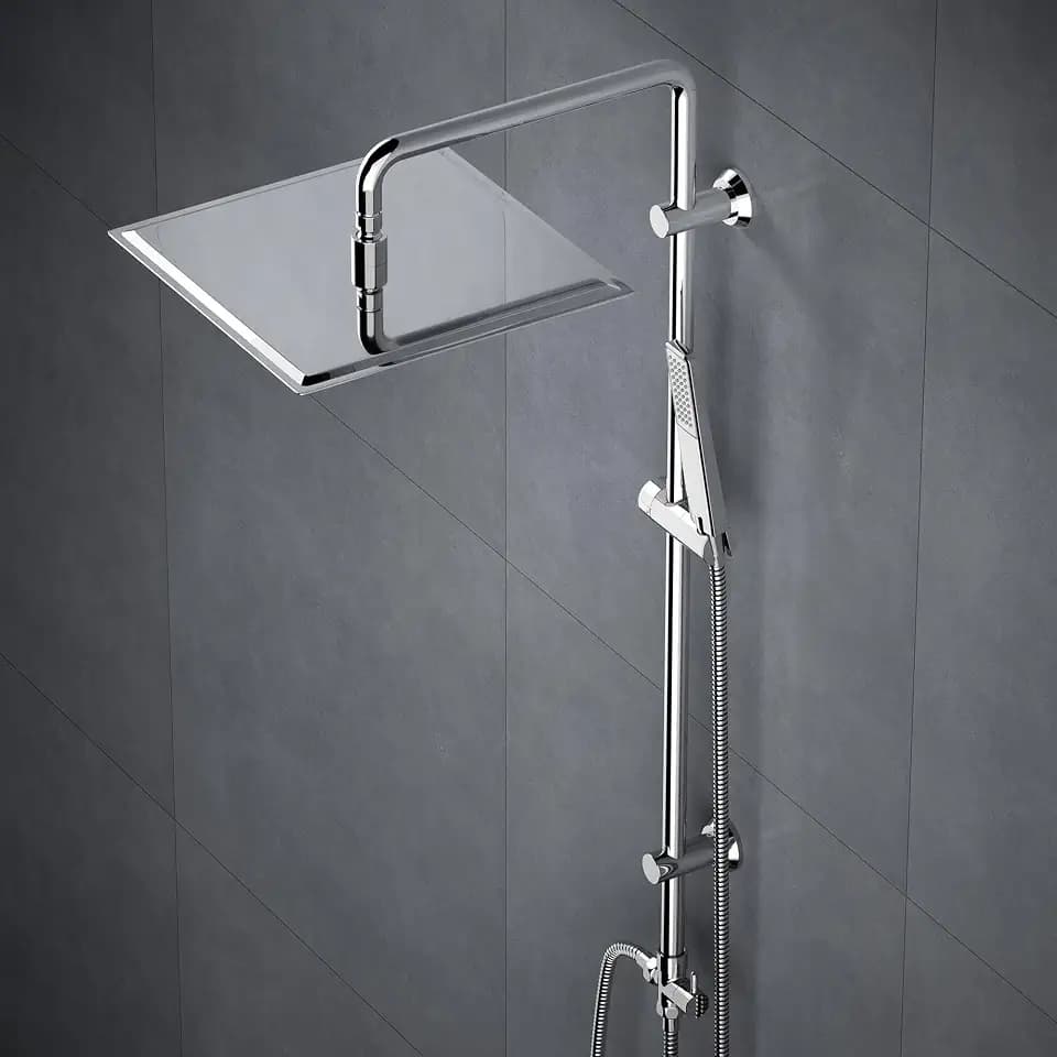 Görbach Regendusche Duschsystem mit Duschstange verstellbare, 30x30cm Chrom | Edelstahl Duschset ohne Armatur, kompatibel mit bestehenden Bohrlöchern, XXL Kopfbrause