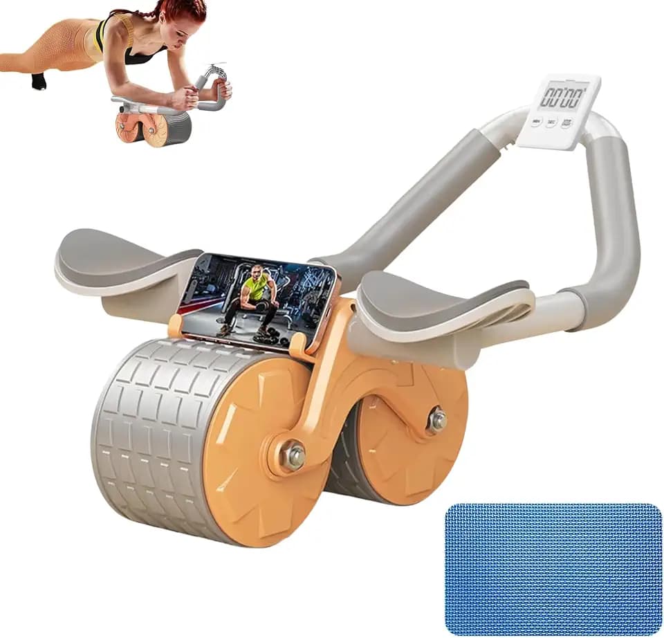 Roller für ABS mit automatischer Rückfederung. Rad für Bauch mit Ellenbogenstütze. Heimtraining mit Knieschoner und Stoppuhr Inklusive. Sport für Anfänger zu Hause.