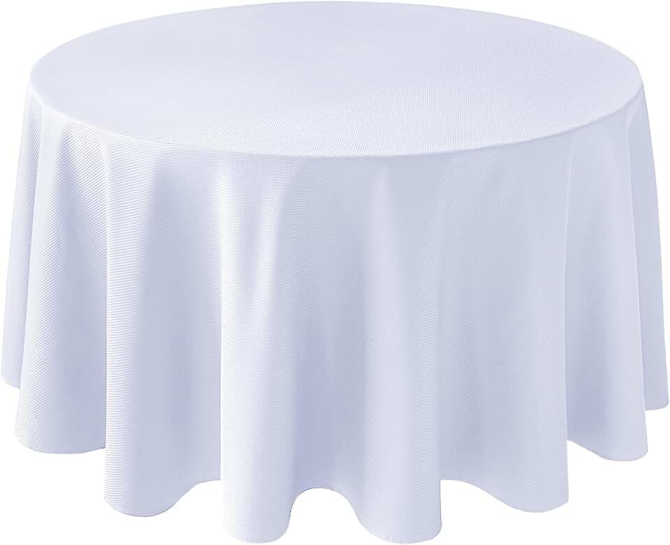 Round White Tablecloth-Textured Fabric Water Resistant Table Cloths 90"