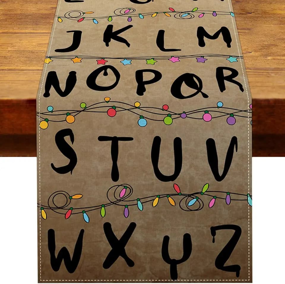 Halloween Alphabet Table Runner Rustic Spooky Birthday Party Decorations Horror Home Kitchen Dining Island Decor (13" x 72")