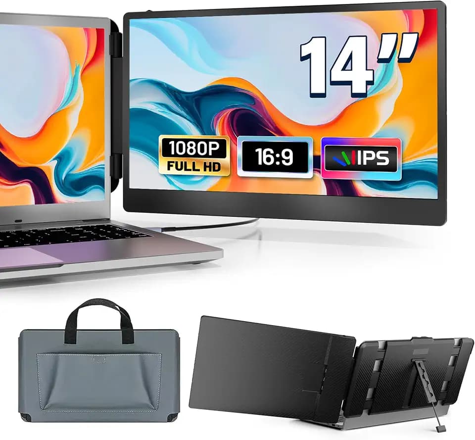 domyfan 14" Laptop Screen Extender, FHD 1080P IPS Dual Laptop Monitor Extender, HDMI/USB-A/Type-C Plug and Play for Windows, Mac, Chrome, Android, Xbox, Switch, PS5, Work with 13.3”-17” Laptops