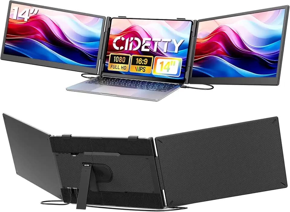 Laptop Screen Extender Monitor Portable,14.1" Ultra Thin 1080P FHD Lightweight Triple Screen,Portable Monitor for Laptops,Fit for 13-17" Laptop,Plug & Play Compatiable with Win/Mac/Chrome/Android