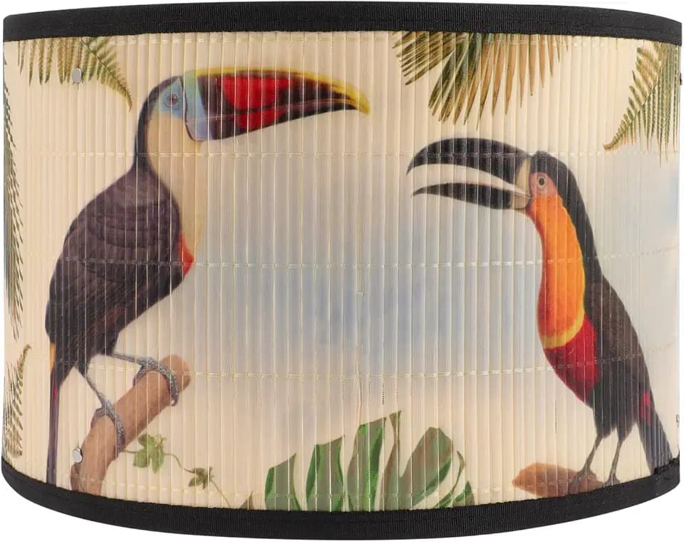 Uonlytech Drum Lamp Shade E27 Vintage Burlap Lampshade Birds Pattern Chandelier Lamp Replaceable Light Accessories for Pendant Floor Light, 30X30x20CM Home Decor