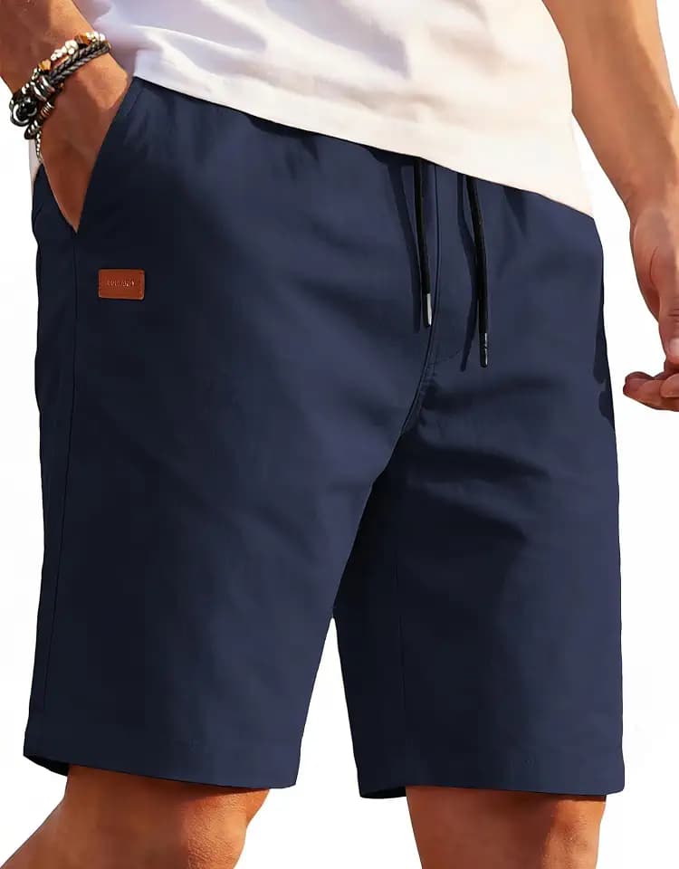 COOFANDY Mens Casual Cotton 9'' Shorts Drawstring Summer Beach Chino Shorts