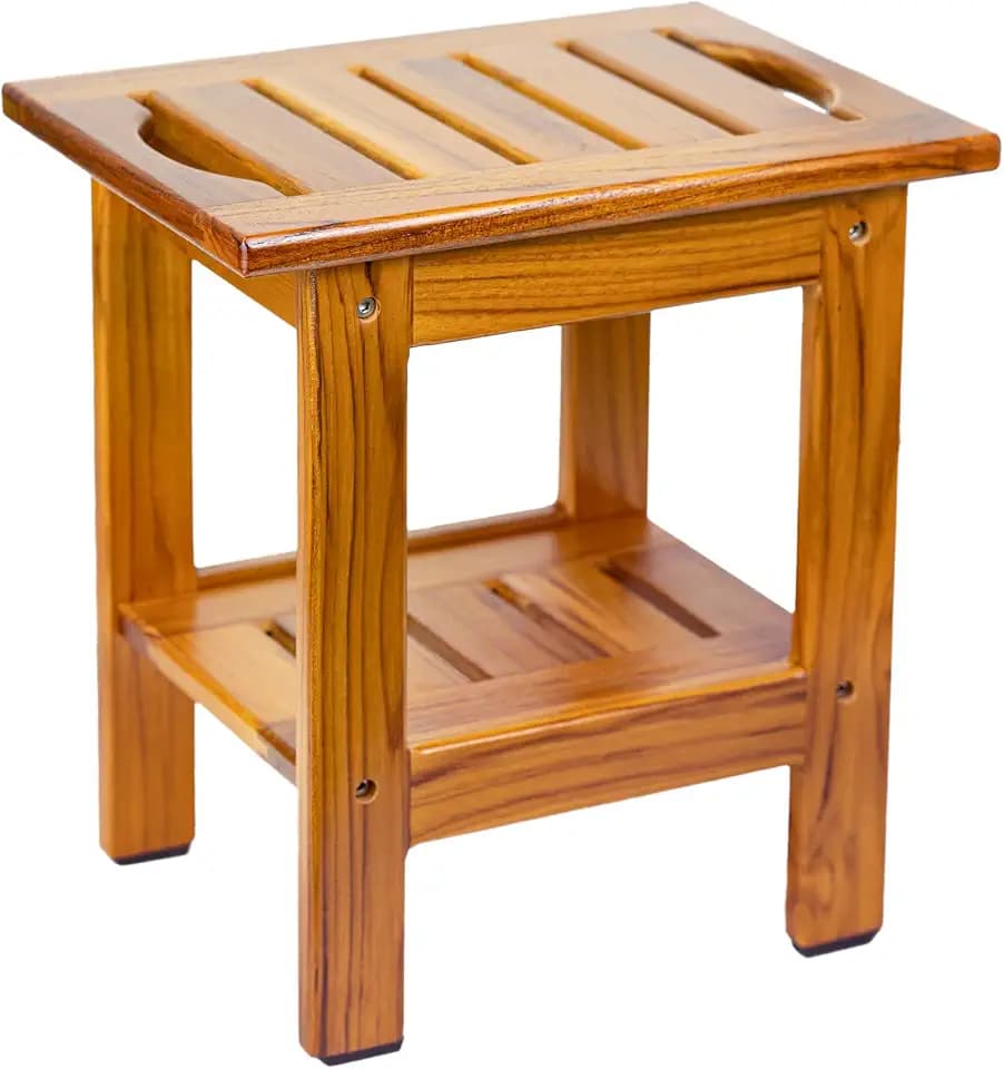 Utoplike Teak-Duschbank, kompakter Badhocker mit Ablage und Griff