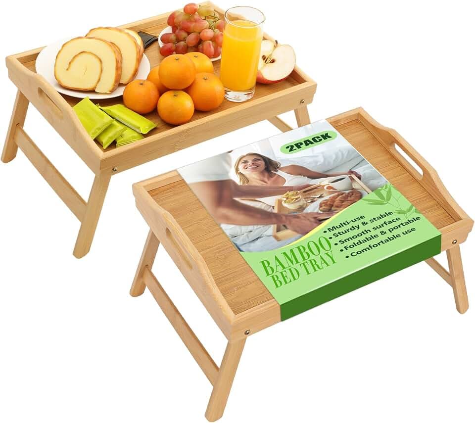 TOPULORS Breakfast in Bed Tray with Folding Legs, Medium Bamboo Lap Tray