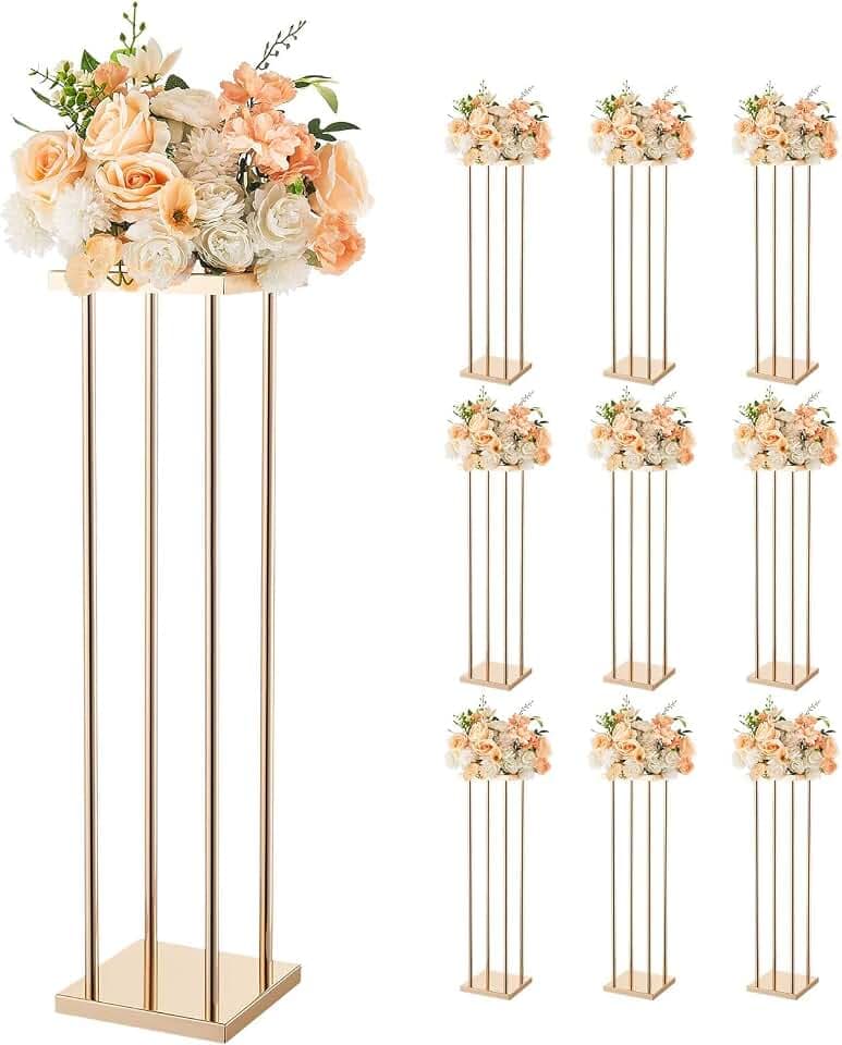 VEVOR Hochzeitsblumenständer 200x200x800mm, 10 Stk. Blumenhocker mit Metallablage & zylindrischen Beinen, Pflanzenhocker für Hochzeiten, Partys, Geburtstage, Zuhause, Tischdekorationsständer, Roségold