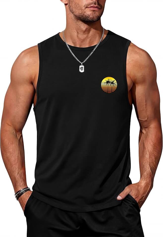 Mens Beach Tank Tops Summer Hawaii Vacation Graphic Muscle Palm Tree Sleeveless Shirts