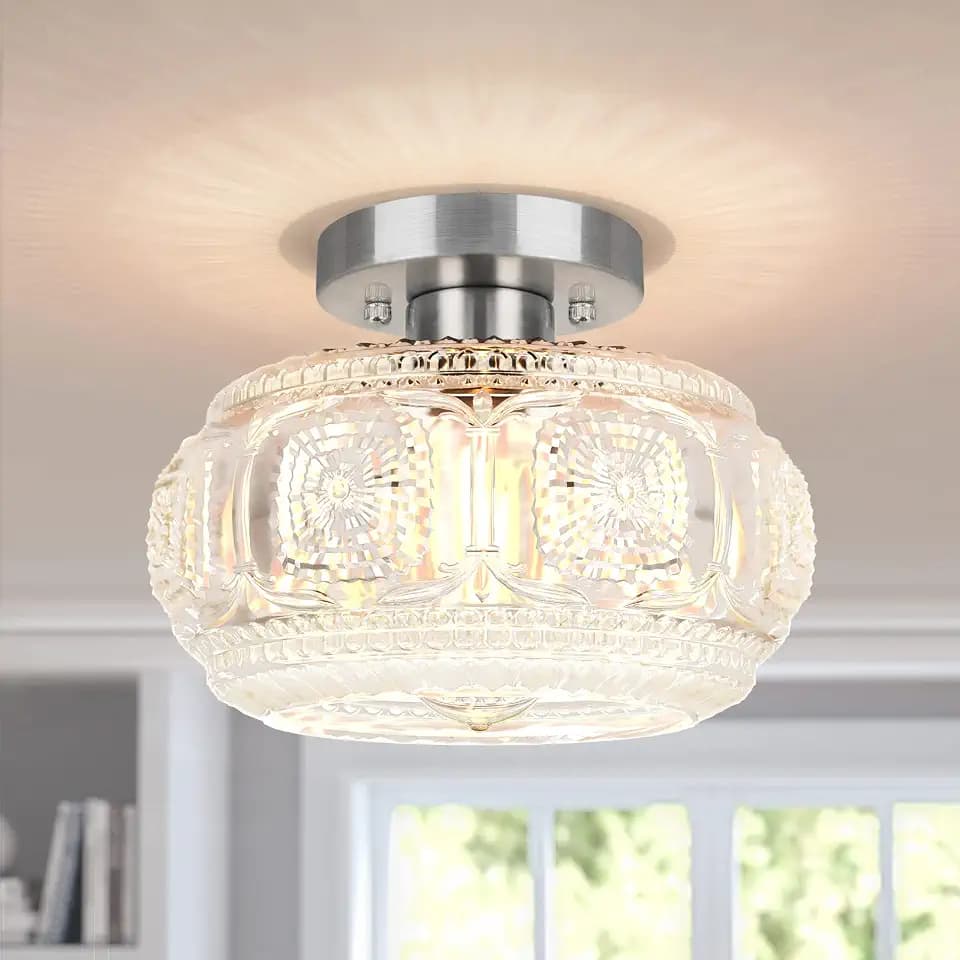 Globe Glass Semi Flush Mount Ceiling Light Fixture, Brushed Nickel