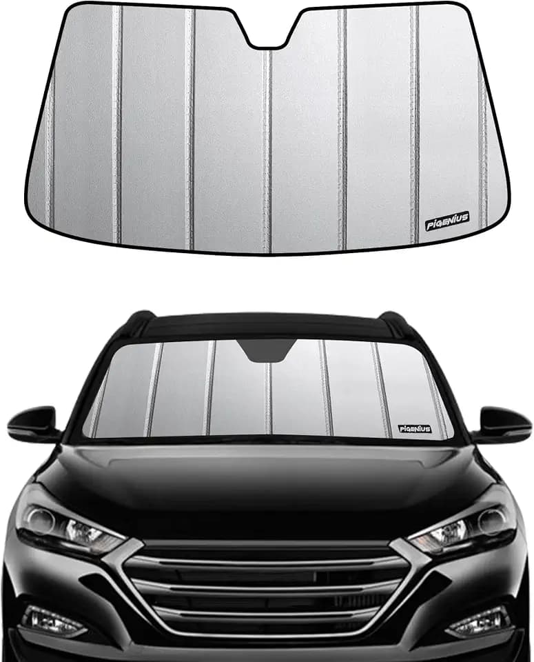 Pigenius Windshield Sunshade for Hyundai Tucson 2016-2018, Premium Grey Leather Finish