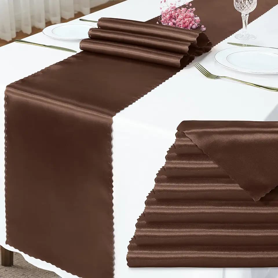 Satin Table Runner, Chocolates, 12 x 72 Inch, 6 Pack