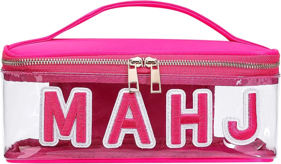RSRSLEII Clear Waterproof PVC Empty Mahjong Tiles Bag (03Hot Pink)