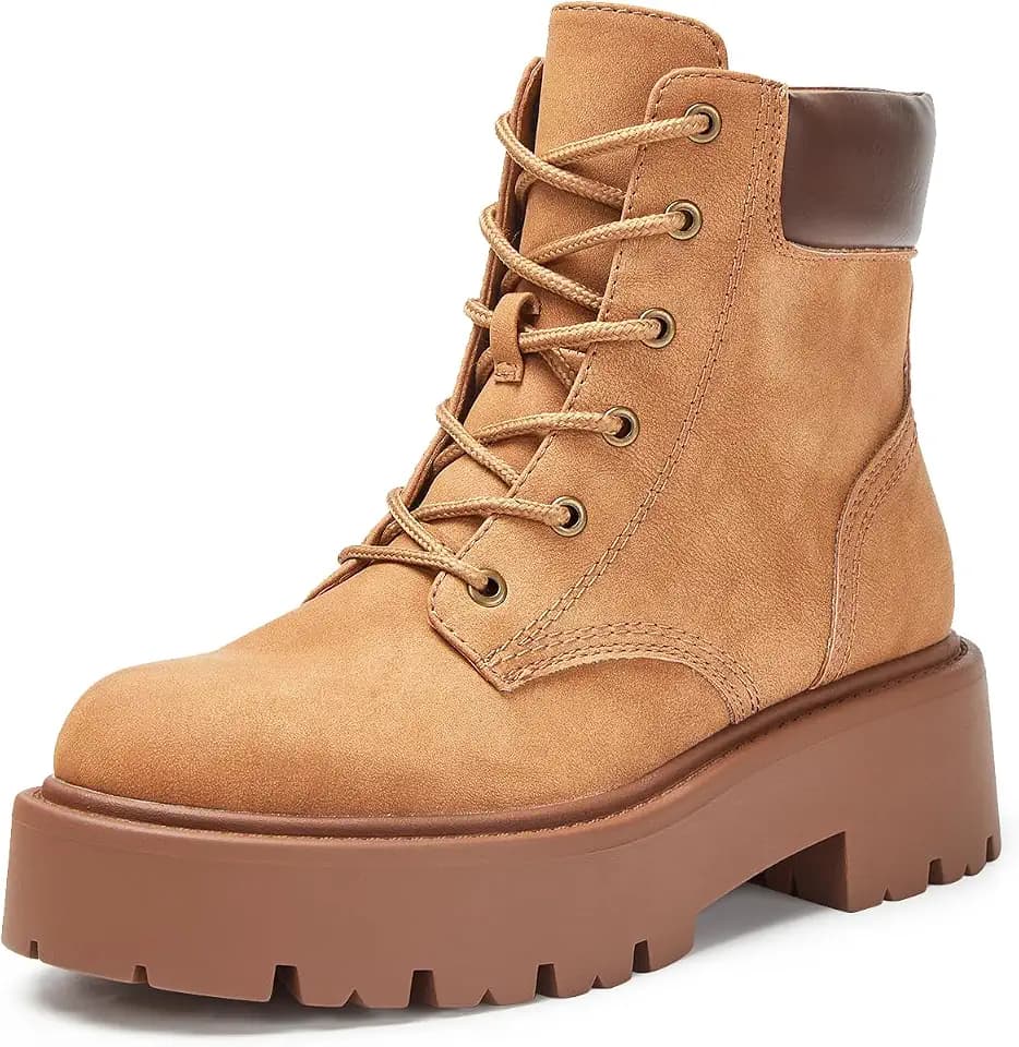 YZ Lace-up Combat Boots Ankle Bootie Side Zip Boots for Women | Water-Resistant Platform Lug sole Boots